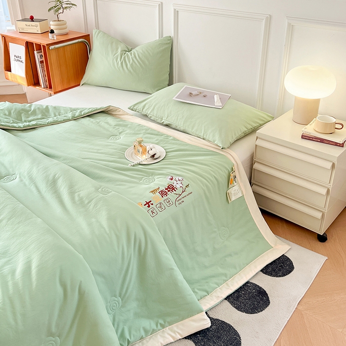 91家纺网 家纺一手货源 找家纺 悦织语 2026新款A类纯色原棉大豆夏被 原棉-抹茶绿