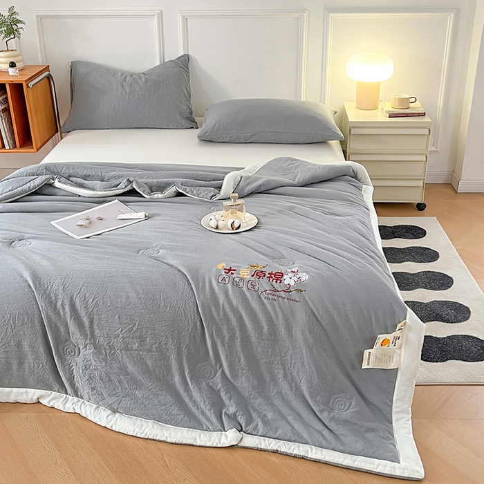 91家纺网 家纺一手货源 找家纺 悦织语 2026新款A类纯色原棉大豆夏被 原棉-灰