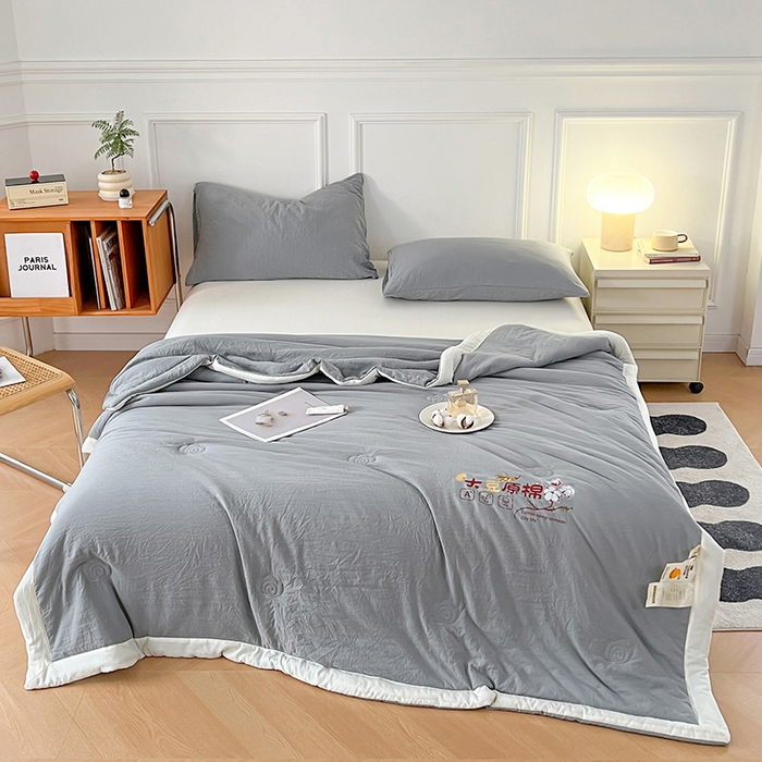 91家纺网 家纺一手货源 找家纺 悦织语 2026新款A类纯色原棉大豆夏被 原棉-灰