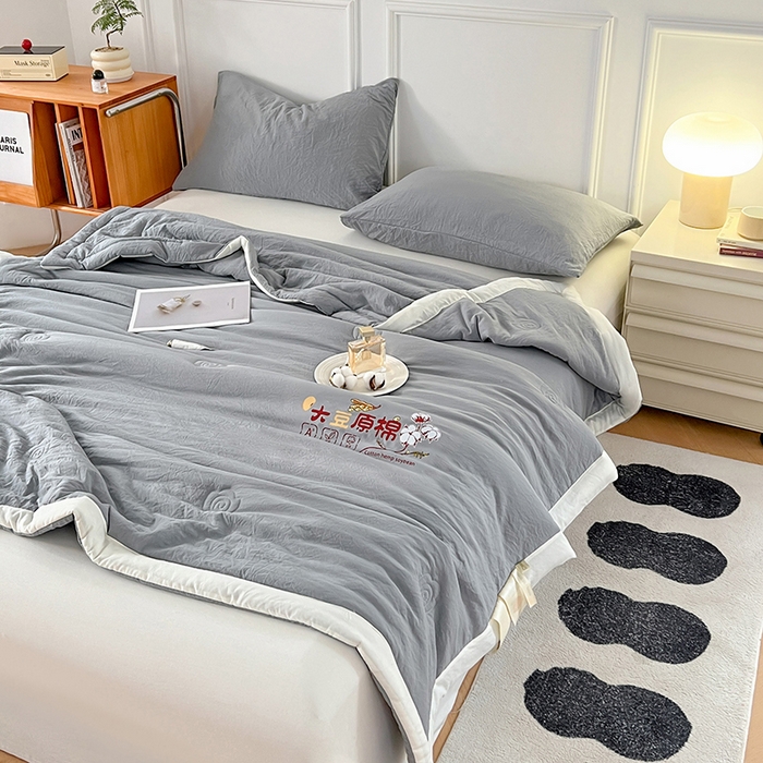 91家纺网 家纺一手货源 找家纺 悦织语 2026新款A类纯色原棉大豆夏被 原棉-灰