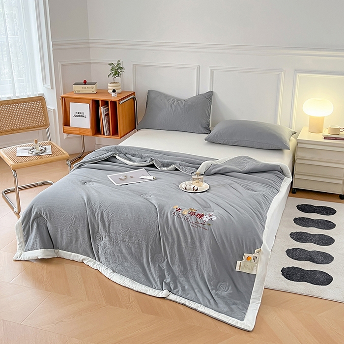 91家纺网 家纺一手货源 找家纺 悦织语 2026新款A类纯色原棉大豆夏被 原棉-灰