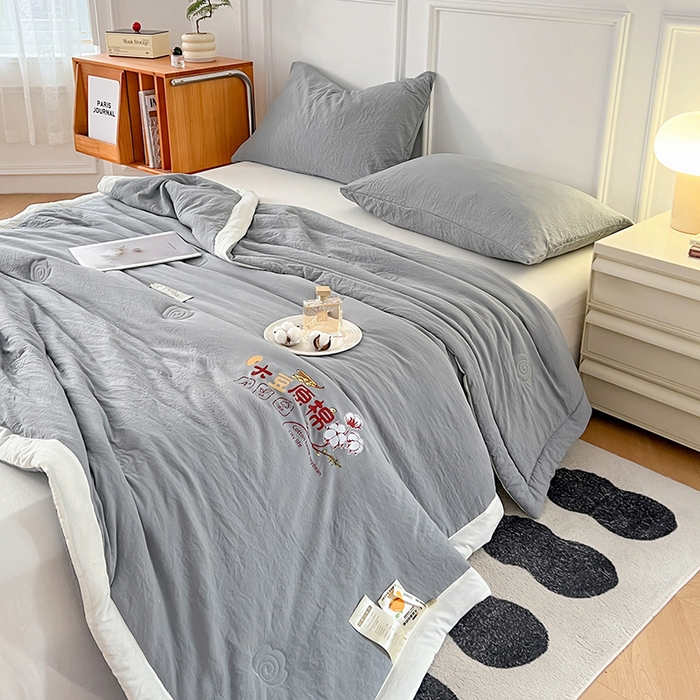 91家纺网 家纺一手货源 找家纺 悦织语 2026新款A类纯色原棉大豆夏被 原棉-灰