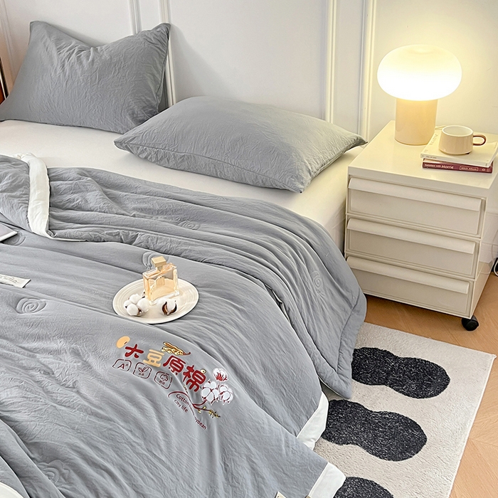 91家纺网 家纺一手货源 找家纺 悦织语 2026新款A类纯色原棉大豆夏被 原棉-灰