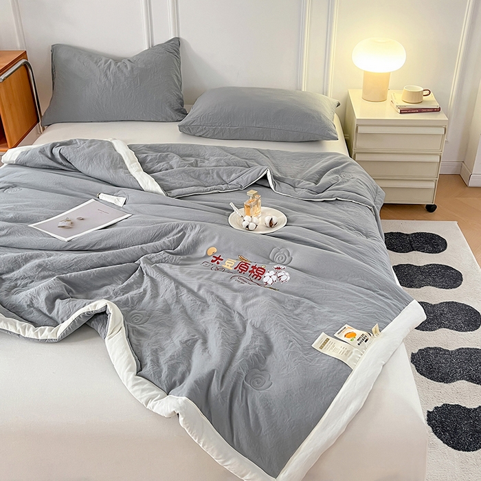 91家纺网 家纺一手货源 找家纺 悦织语 2026新款A类纯色原棉大豆夏被 原棉-灰