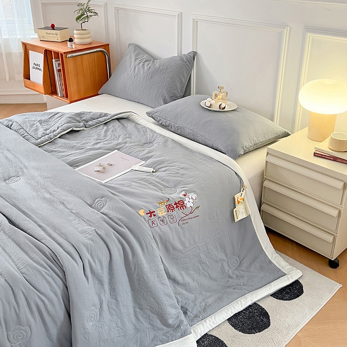 91家纺网 家纺一手货源 找家纺 悦织语 2026新款A类纯色原棉大豆夏被 原棉-灰