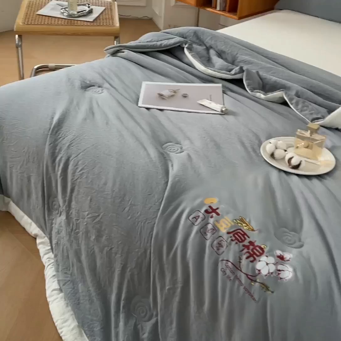 91家纺网 家纺一手货源 找家纺 悦织语 2026新款A类纯色原棉大豆夏被 原棉-灰