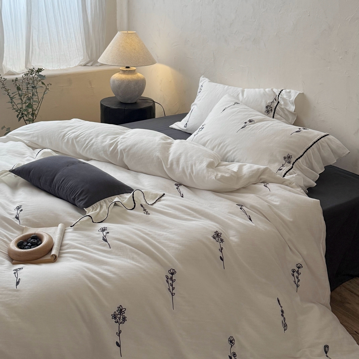 （总）鹿班家居 2026新款全棉纯棉皱皱纱刺绣四件套-简枝（标准会员-20元）