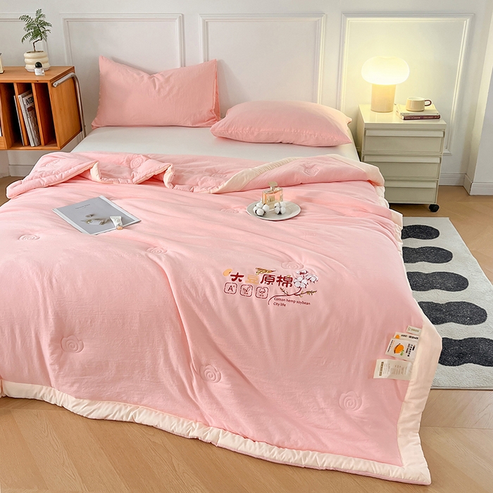 91家纺网 家纺一手货源 找家纺 悦织语 2026新款A类纯色原棉大豆夏被 原棉-粉