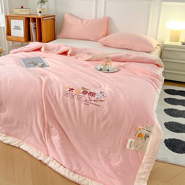 91家纺网 家纺一手货源 找家纺 悦织语 2026新款A类纯色原棉大豆夏被 原棉-粉