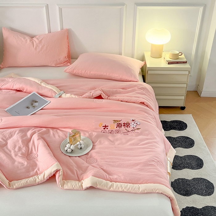 91家纺网 家纺一手货源 找家纺 悦织语 2026新款A类纯色原棉大豆夏被 原棉-粉