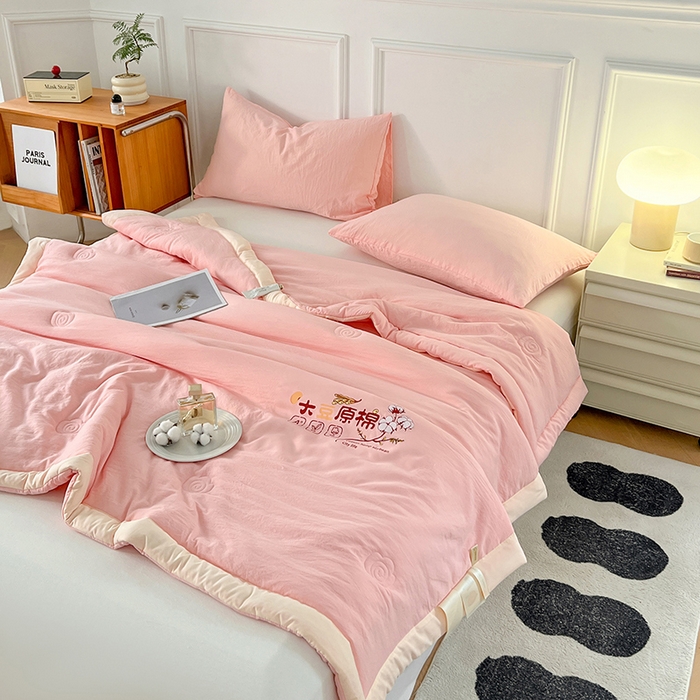 91家纺网 家纺一手货源 找家纺 悦织语 2026新款A类纯色原棉大豆夏被 原棉-粉