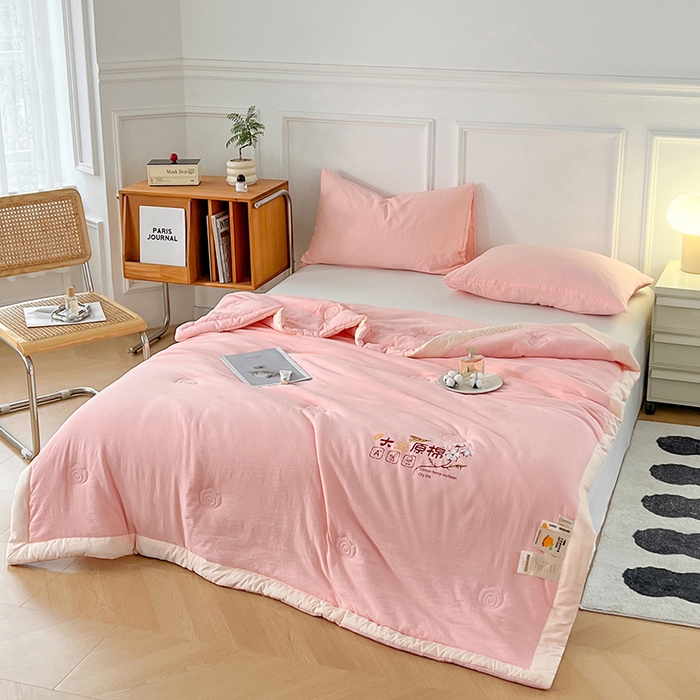 91家纺网 家纺一手货源 找家纺 悦织语 2026新款A类纯色原棉大豆夏被 原棉-粉