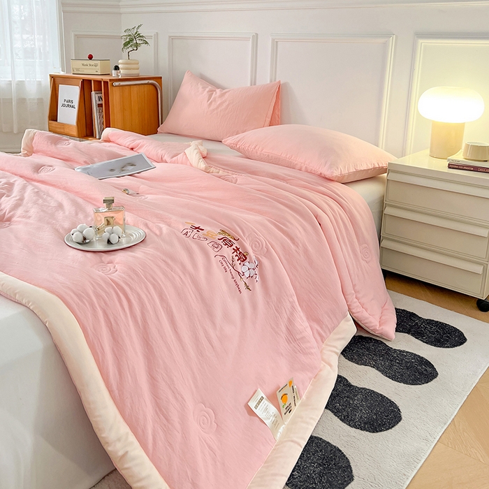 91家纺网 家纺一手货源 找家纺 悦织语 2026新款A类纯色原棉大豆夏被 原棉-粉