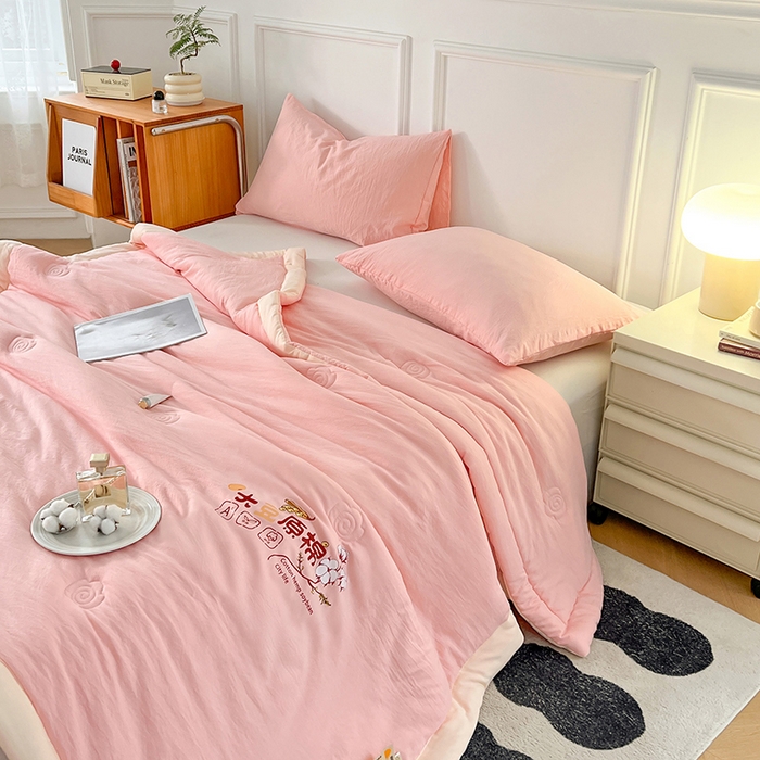 91家纺网 家纺一手货源 找家纺 悦织语 2026新款A类纯色原棉大豆夏被 原棉-粉