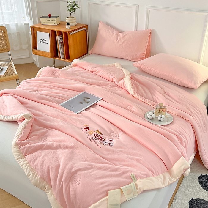 91家纺网 家纺一手货源 找家纺 悦织语 2026新款A类纯色原棉大豆夏被 原棉-粉