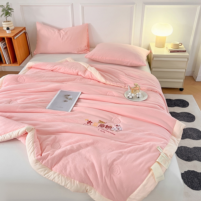 91家纺网 家纺一手货源 找家纺 悦织语 2026新款A类纯色原棉大豆夏被 原棉-粉