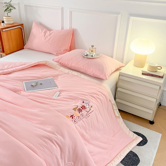 91家纺网 家纺一手货源 找家纺 悦织语 2026新款A类纯色原棉大豆夏被 原棉-粉