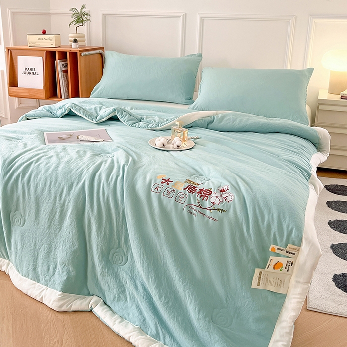 91家纺网 家纺一手货源 找家纺 悦织语 2026新款A类纯色原棉大豆夏被 原棉-海青