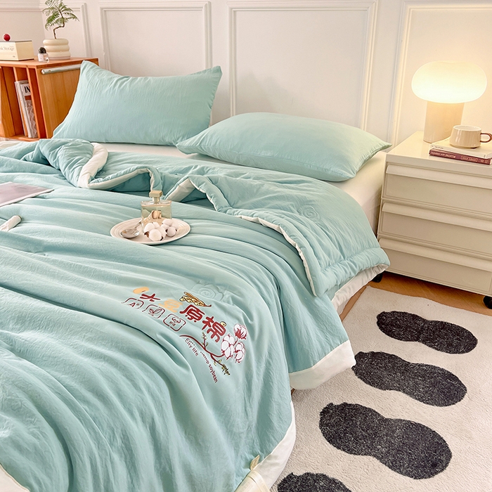 91家纺网 家纺一手货源 找家纺 悦织语 2026新款A类纯色原棉大豆夏被 原棉-海青