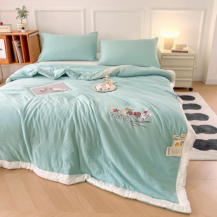 91家纺网 家纺一手货源 找家纺 悦织语 2026新款A类纯色原棉大豆夏被 原棉-海青