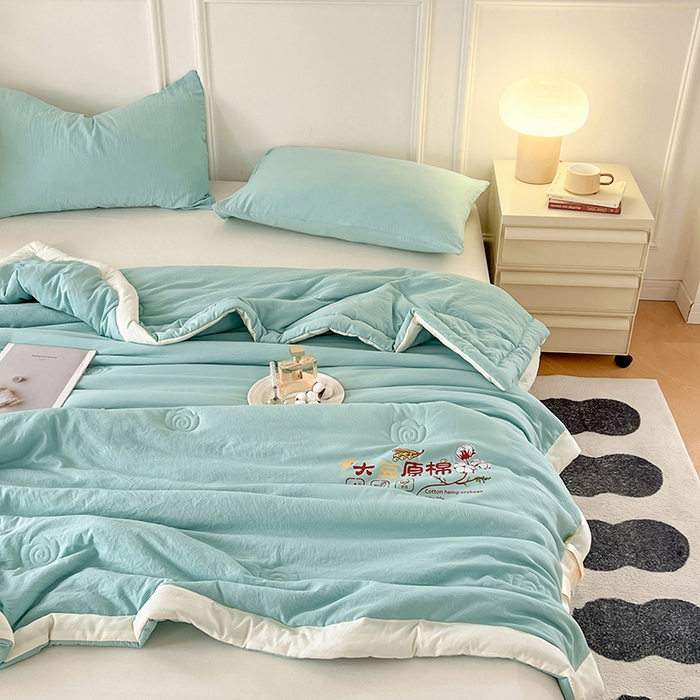 91家纺网 家纺一手货源 找家纺 悦织语 2026新款A类纯色原棉大豆夏被 原棉-海青