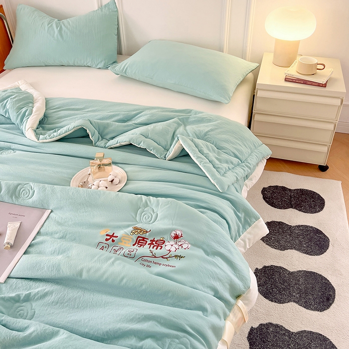 91家纺网 家纺一手货源 找家纺 悦织语 2026新款A类纯色原棉大豆夏被 原棉-海青