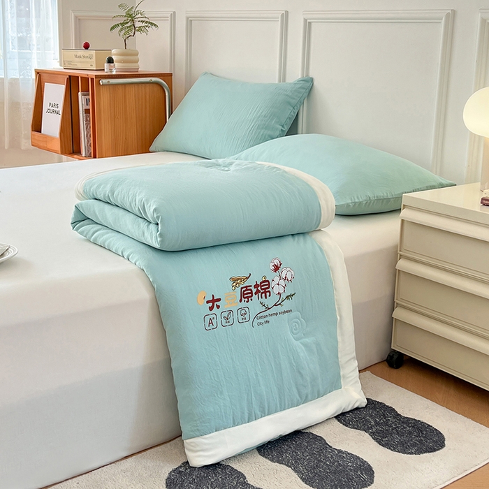 91家纺网 家纺一手货源 找家纺 悦织语 2026新款A类纯色原棉大豆夏被 原棉-海青