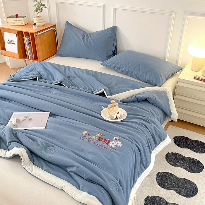 悦织语 2026新款A类纯色原棉大豆夏被 原棉-蓝
