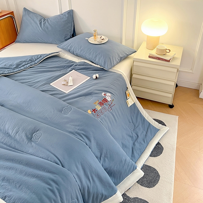 91家纺网 家纺一手货源 找家纺 悦织语 2026新款A类纯色原棉大豆夏被 原棉-蓝