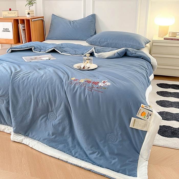 91家纺网 家纺一手货源 找家纺 悦织语 2026新款A类纯色原棉大豆夏被 原棉-蓝