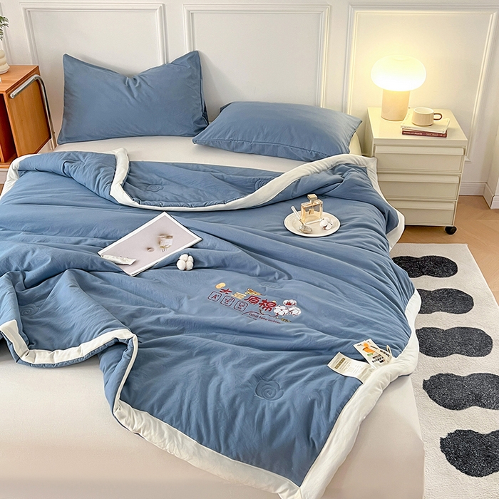 91家纺网 家纺一手货源 找家纺 悦织语 2026新款A类纯色原棉大豆夏被 原棉-蓝