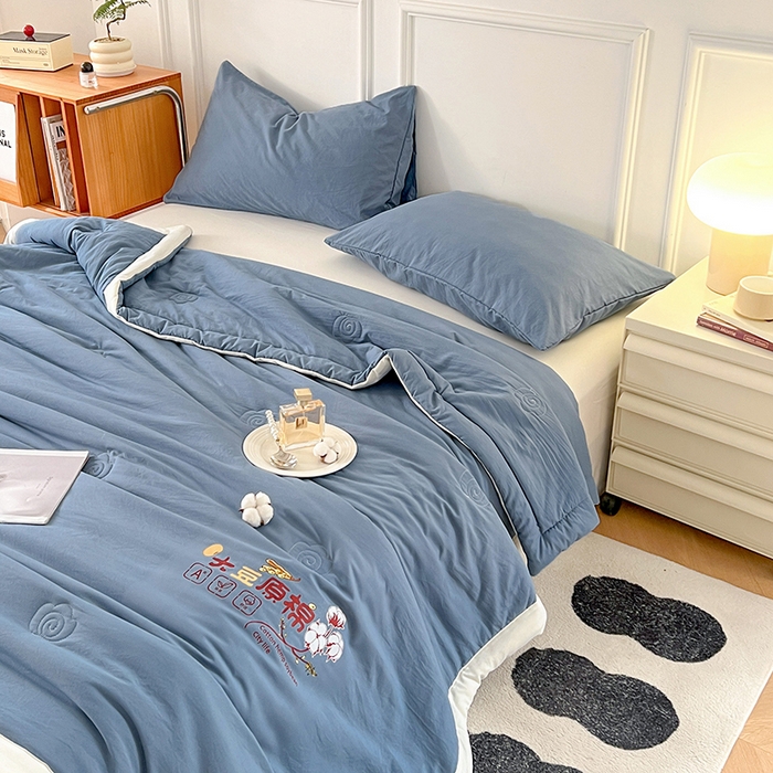 91家纺网 家纺一手货源 找家纺 悦织语 2026新款A类纯色原棉大豆夏被 原棉-蓝