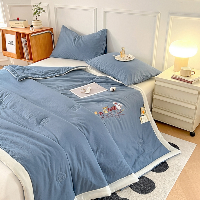 91家纺网 家纺一手货源 找家纺 悦织语 2026新款A类纯色原棉大豆夏被 原棉-蓝