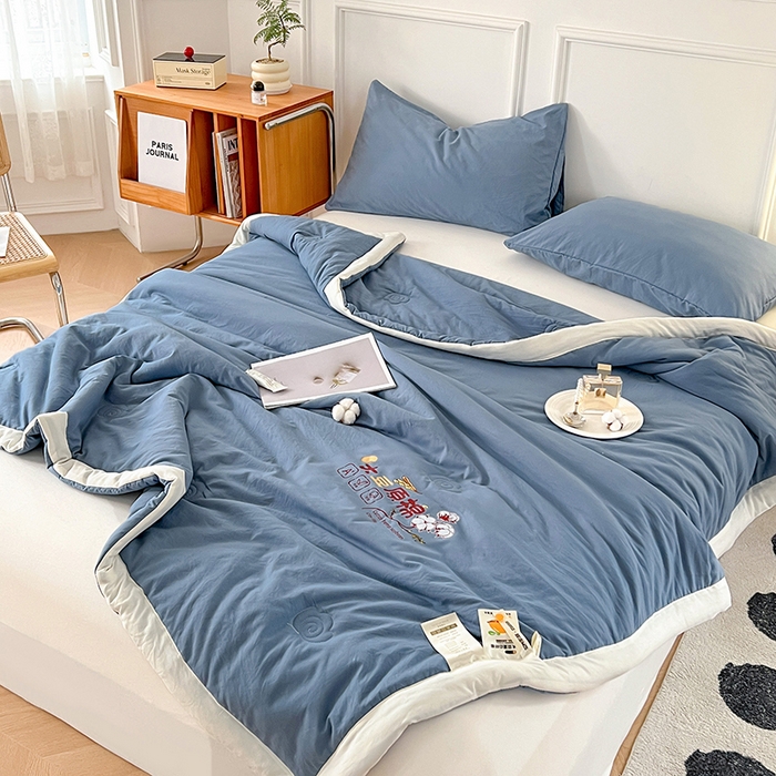 91家纺网 家纺一手货源 找家纺 悦织语 2026新款A类纯色原棉大豆夏被 原棉-蓝