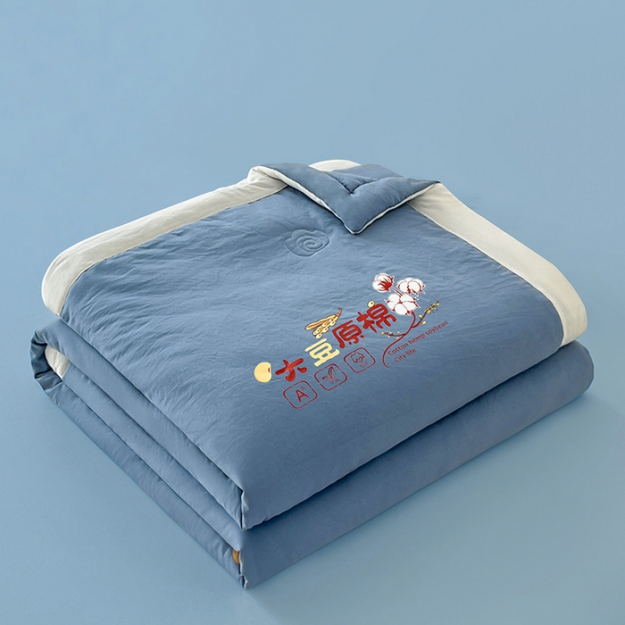 91家纺网 家纺一手货源 找家纺 悦织语 2026新款A类纯色原棉大豆夏被 原棉-蓝