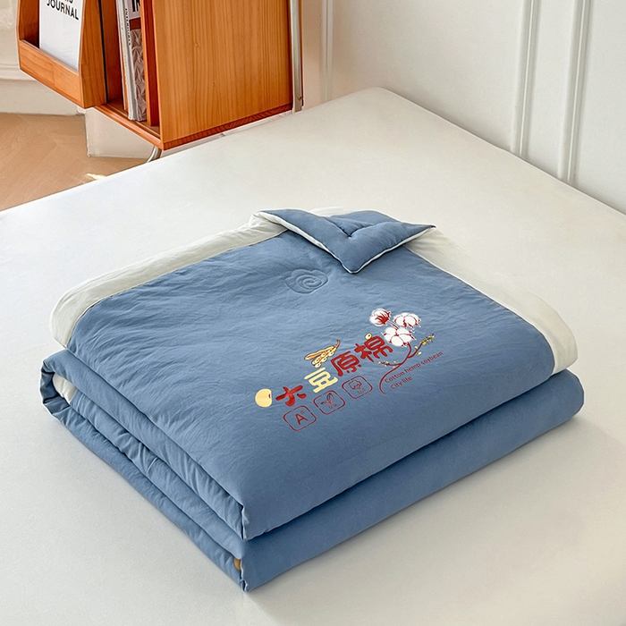 91家纺网 家纺一手货源 找家纺 悦织语 2026新款A类纯色原棉大豆夏被 原棉-蓝