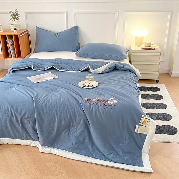 91家纺网 家纺一手货源 找家纺 悦织语 2026新款A类纯色原棉大豆夏被 原棉-蓝