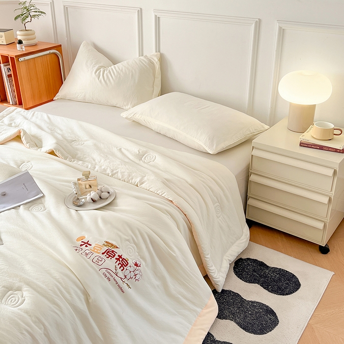 91家纺网 家纺一手货源 找家纺 悦织语 2026新款A类纯色原棉大豆夏被 原棉-米白