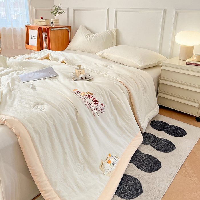 91家纺网 家纺一手货源 找家纺 悦织语 2026新款A类纯色原棉大豆夏被 原棉-米白