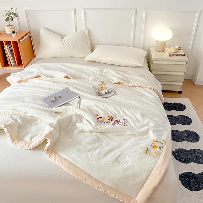 91家纺网 家纺一手货源 找家纺 悦织语 2026新款A类纯色原棉大豆夏被 原棉-米白