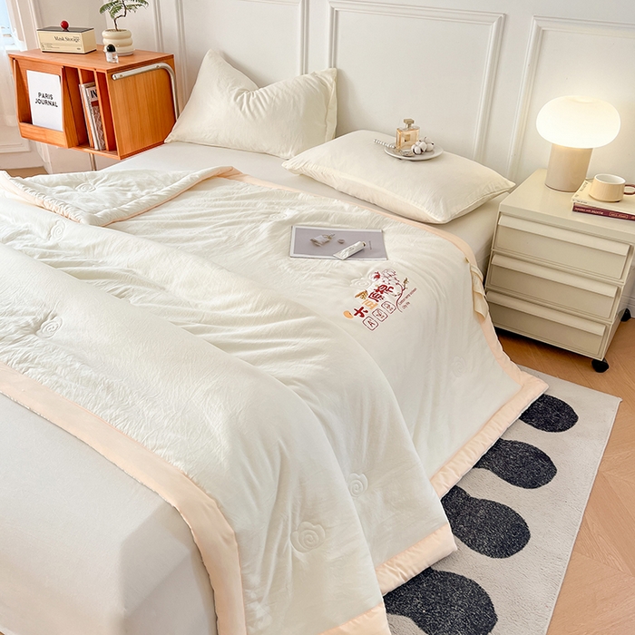 91家纺网 家纺一手货源 找家纺 悦织语 2026新款A类纯色原棉大豆夏被 原棉-米白