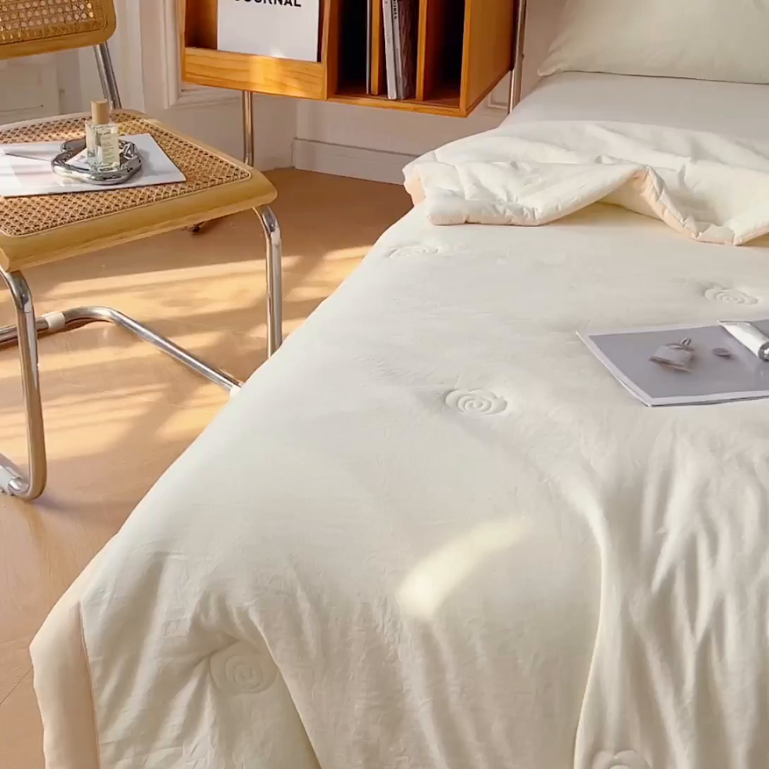 91家纺网 家纺一手货源 找家纺 悦织语 2026新款A类纯色原棉大豆夏被 原棉-米白