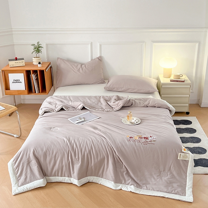 91家纺网 家纺一手货源 找家纺 悦织语 2026新款A类纯色原棉大豆夏被 原棉-藕粉