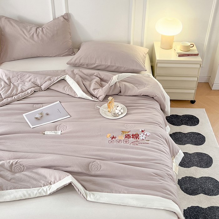 91家纺网 家纺一手货源 找家纺 悦织语 2026新款A类纯色原棉大豆夏被 原棉-藕粉