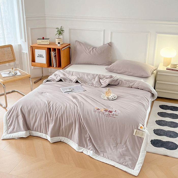 91家纺网 家纺一手货源 找家纺 悦织语 2026新款A类纯色原棉大豆夏被 原棉-藕粉