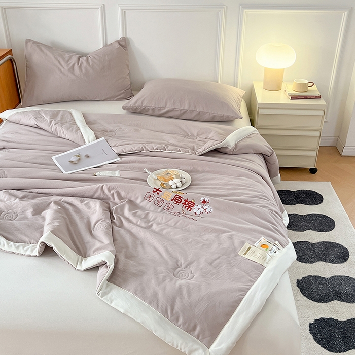 91家纺网 家纺一手货源 找家纺 悦织语 2026新款A类纯色原棉大豆夏被 原棉-藕粉