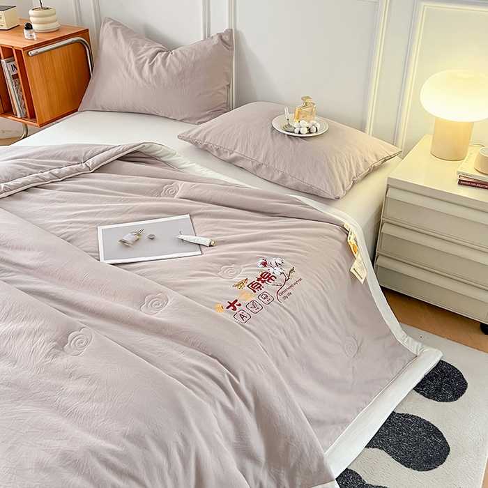 91家纺网 家纺一手货源 找家纺 悦织语 2026新款A类纯色原棉大豆夏被 原棉-藕粉