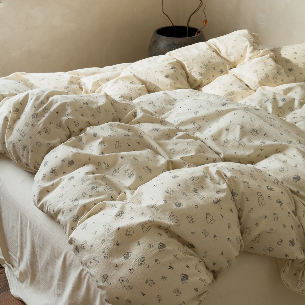 91家纺网 家纺一手货源 找家纺 （总）对白 2026新款A类棉麻文艺风人字纹印花四件套