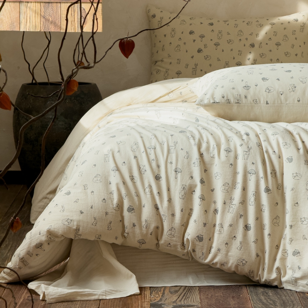 91家纺网 家纺一手货源 找家纺 （总）对白 2026新款A类棉麻文艺风人字纹印花四件套