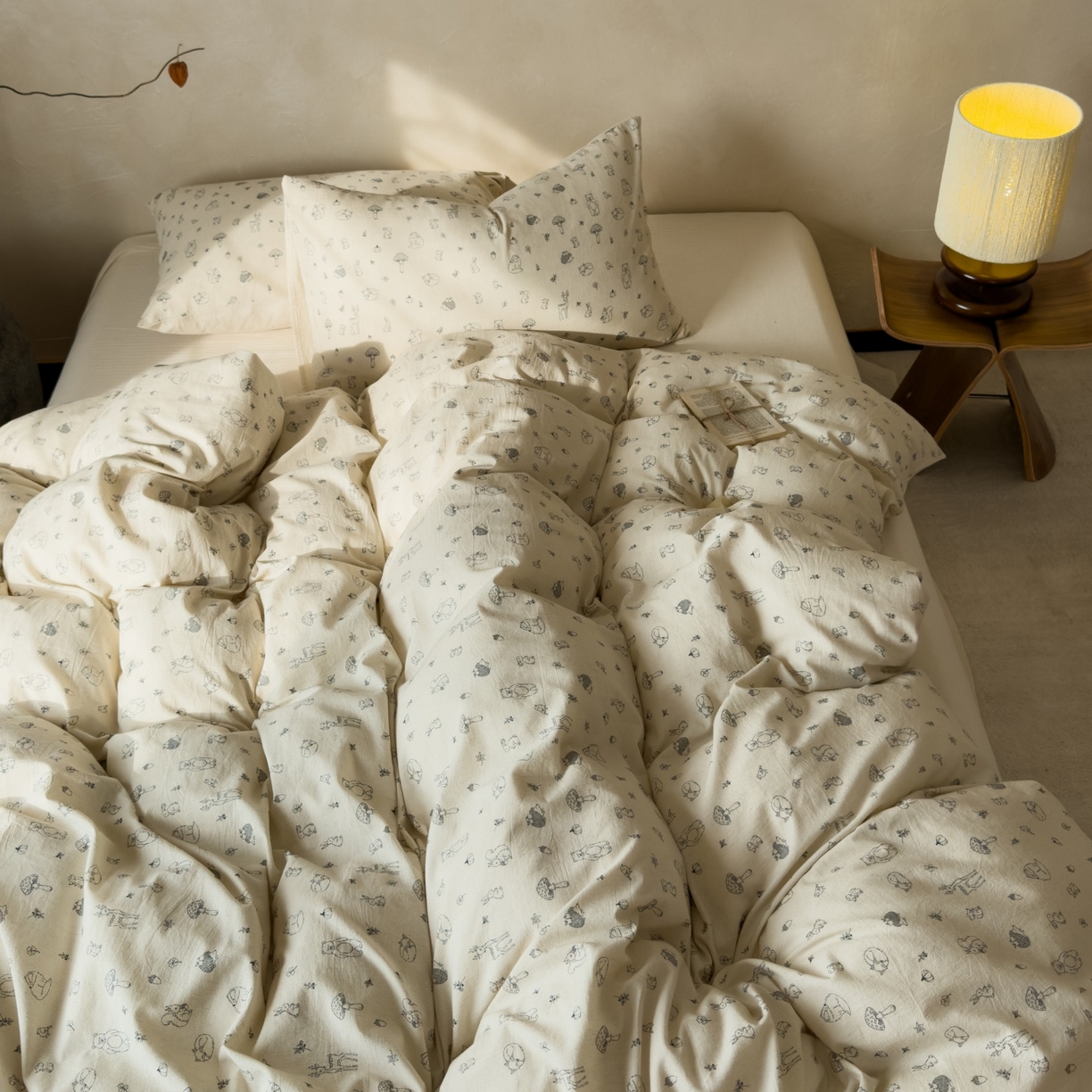 91家纺网 家纺一手货源 找家纺 （总）对白 2026新款A类棉麻文艺风人字纹印花四件套